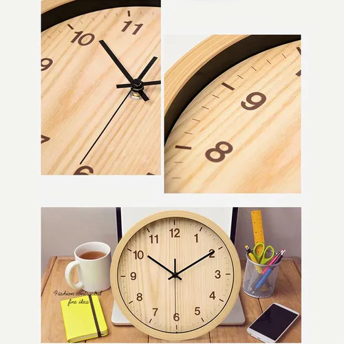 Vista 3 de Reloj de pared silencioso de grano de madera de 7.9 in, de cuarzo moderno, funciona con pilas, para sala de estar, cocina, dormitorio