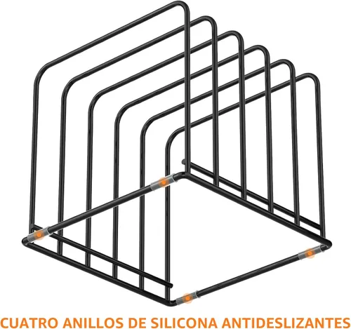 Vista 7 de KORRTFID Organizador de armario de cocina, soporte para utensilios de cocina de acero, soporte dividido con 5 ranuras para sartenes, bandeja