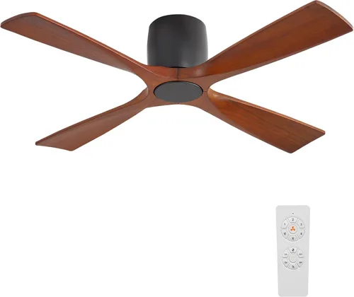 Vista 10 de WINGBO - Ventilador de techo sin luz - 48 pulgadas, ventilador de techo empotrado de madera sólida con control remoto, 4 aspas reversibles, motor DC