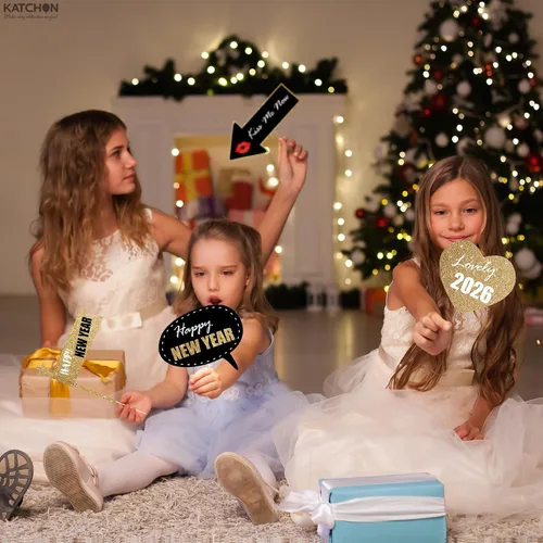 Vista 7 de KatchOn, Accesorios para cabina de fotos de Año Nuevo con purpurina 2026 – Paquete de 32 Accesorios de cabina de fotos de Nochevieja