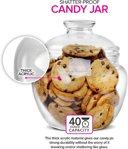Vista 3 de Modern Innovations Tarro de dulces y galletas de 40 onzas con tapa, tarro de boticario transparente de acrílico premium, decoración de bodas