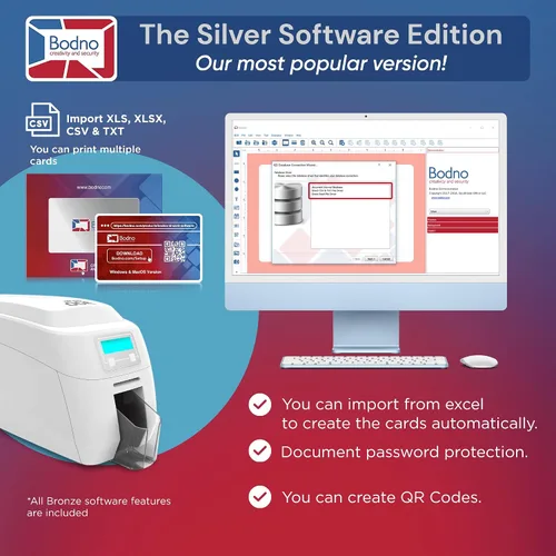 Vista 4 de Bodno Magicard 300 Impresora de tarjetas de identificación de una sola cara y suministros completos Software de identificación de paquete - Edición