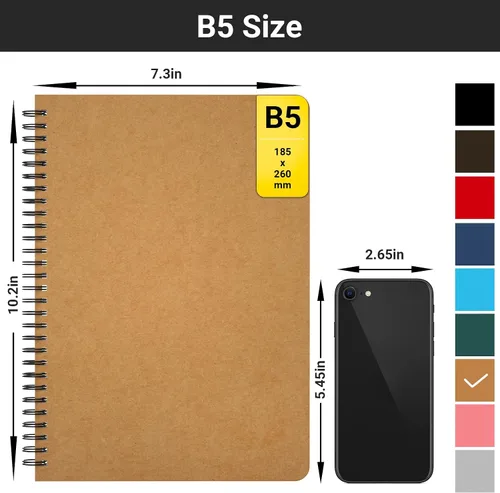 Vista 2 de EUSOAR Cuaderno en espiral en blanco de tapa dura, B5, 6 paquetes de 7.3 x 10.2 pulgadas, cuadernos de escritura de viaje, bloc de notas de notas