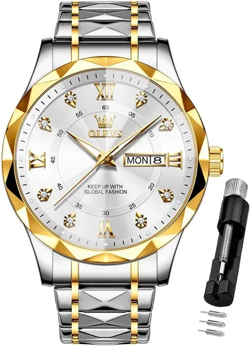 Vista 13 de OLEVS - Relojes para hombre de diamantes de lujo, casual, esfera grande, acero inoxidable, impermeable, para negocios, de vestir, analógico