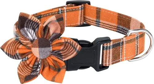 Vista 7 de Malier Collar de Navidad para perro con flor, clásico collar de perro a cuadros de búfalo con hebilla, collares de Navidad ajustables con pajarita