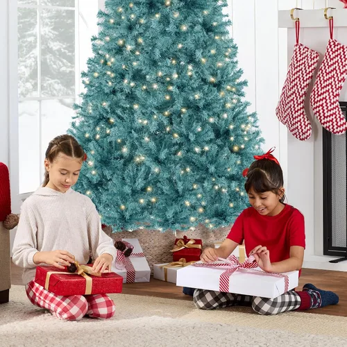 Vista 15 de Best Choice Products Árbol de Navidad azul bebé preiluminado de 6 pies, decoración navideña artificial completa con 947 puntas de rama, 250 luces
