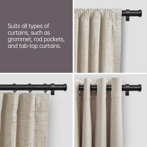 Vista 8 de Zeerobee - Barras de cortina para ventanas de 32 a 168, barras de alta resistencia negras de 1 pulgada Adjustable Drapery Rods, Modern