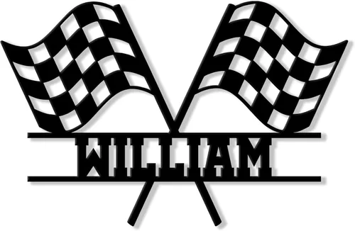 Vista 5 de Letrero de metal personalizado de carreras – Muro personalizado con nombre de coche de carreras, valla, garaje, patio, hogar, cueva de hombre