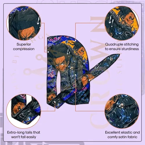 Vista 3 de Art Silky Durag con colas largas y anchas, durags de tela de seda suave satinada para mayor comodidad y compresión