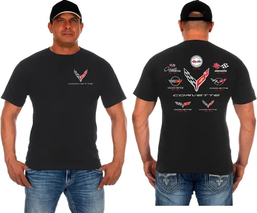 Vista 11 de JH DESIGN GROUP Camiseta de Corvette para Hombre C8 C7 C6 C5 C4 C3 C2 C1 Camisa de Collage Negro
