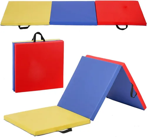 Vista 11 de Exercise Mat 2'x6'/4'x8'/4'x10' Gymnastics Mat Folding Gymnastics Tumbling Mats 1.6"-2" Thick PU Leather Yoga Mat Portable With Carrying Handles for