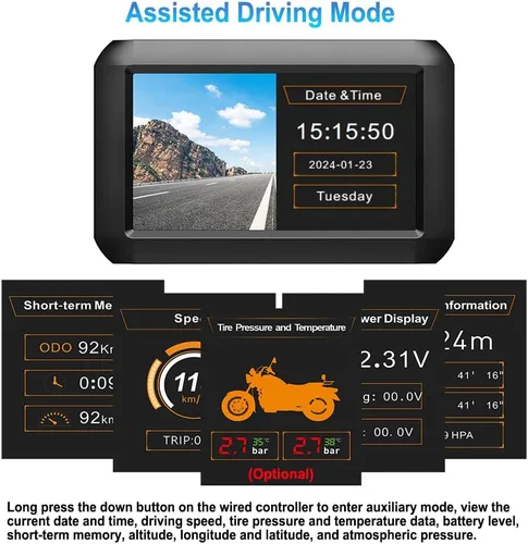 Vista 4 de VSYSTO Cámara WiFi para salpicadero de motocicleta, monitoreo de estacionamiento, GPS de 4 pulgadas, cámara de visión trasera de motocicleta