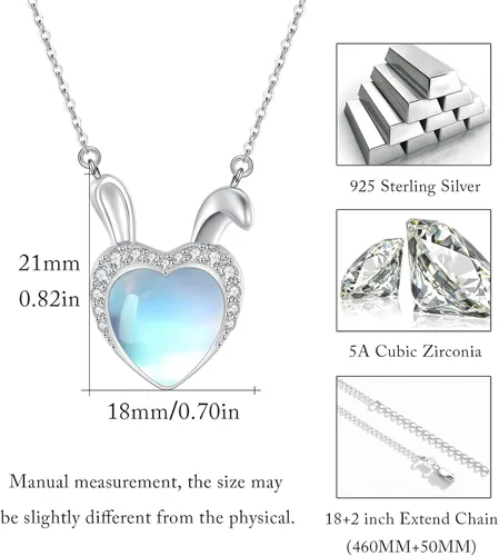 Vista 2 de CUOKA MIRACLE Collar de piedra de luna, plata de ley 925, luna y corazón en forma de estrella, collar de piedra lunar sintética arco iris, cadena