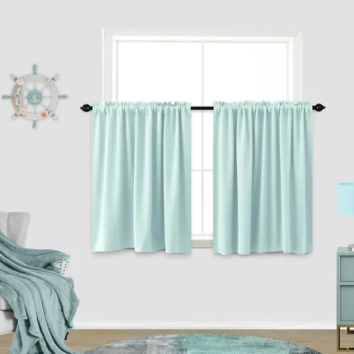 Vista 19 de Cortinas de café KOUFALL de 18 x 24 pulgadas para tratamientos de ventanas pequeñas, niveles de cortinas bohemias opacas para ventanas de RV y Beige