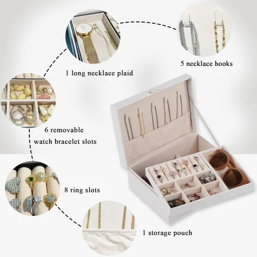 Vista 3 de YEEKEN Joyero para mujeres niñas novia esposa caja organizadora de joyas grande de 2 capas regalo ideal de piel sintética con bandeja extraíble