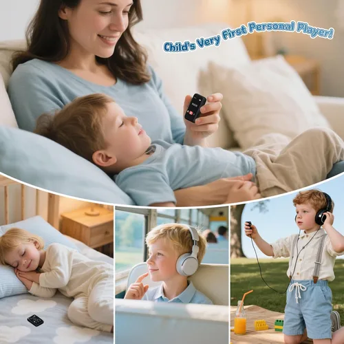 Vista 9 de Reproductor de MP3 para niños con Bluetooth y altavoz, reproductor de música portátil simple para niños, radio FM de 32 GB, lector de libros Negro