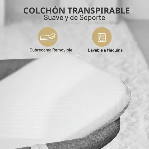 Vista 7 de Moisés para bebé, sleeper de cabecera 3 en 1 con colchón y laterales de malla, mosquitera, cesta de almacenamiento, con función de balanceo, 5