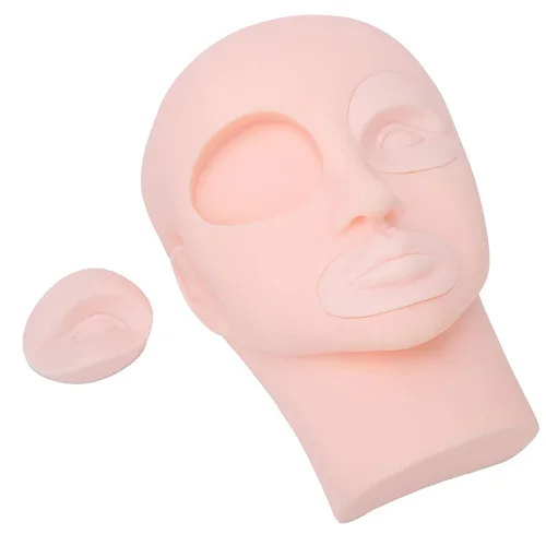 Vista 6 de Cabeza de entrenamiento de práctica, cabeza de maniquí de microblading de silicona, cabeza de entrenamiento de cejas, modelo de piel falsa