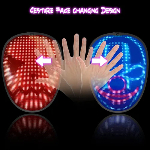 Vista 4 de Cosday Máscara LED iluminada con programable para niños y adultos para cosplay, fiesta de Halloween
