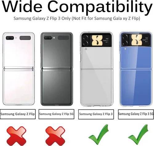 Vista 2 de Miimall Funda compatible con Samsung Galaxy Z Flip 3 con funda de clip para cinturón, funda de cuero de doble capa, delgada, resistente, funda