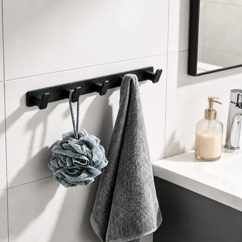 Vista 5 de Black Wall Mount Coat Rack, 5 Wall Hooks For Hanging Key Holder Hat Hooks Negro