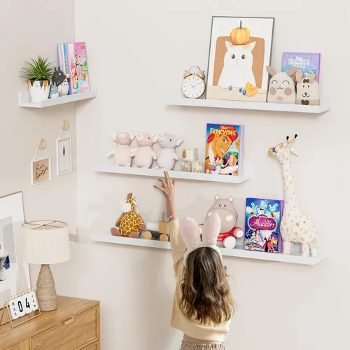 Vista 5 de Heimlove Juego de 4 estantes flotantes blancos de 24 pulgadas para pared