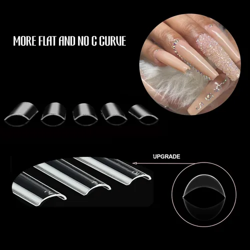 Vista 4 de 504pcs Long Coffin Nail Tips, Pre-shaped Half Cover False Nails with 13 Sizes, Gel Nail Tips for Acrylic Extension, DIY Manicure and Nail Salon Use