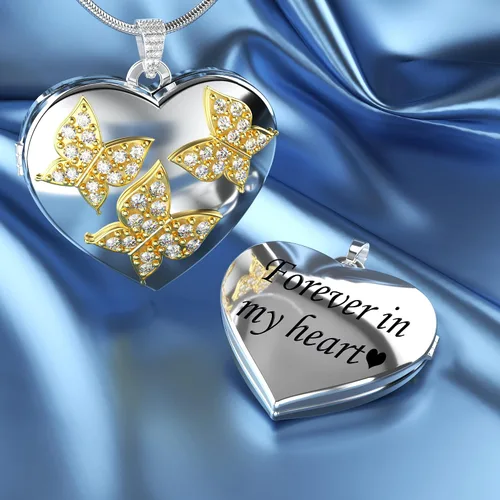 Vista 3 de Fanery sue Collar personalizado con medallón de corazón de mariposa, collares personalizados para mujer, regalos personalizados con foto y texto