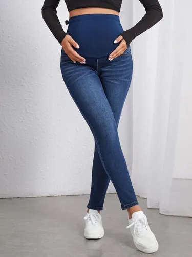 Vista 4 de Floerns Jeans de maternidad para mujer, de cintura alta, ajustados, cómodos, elásticos, pantalones de embarazo