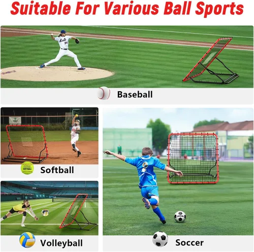 Vista 5 de Baseball Rebounder ,4x4.5FT Soccer Rebounder with 4 Adjustable Angles, 28 Bungee Cords to Adjust Elastic, Sports Equipment for