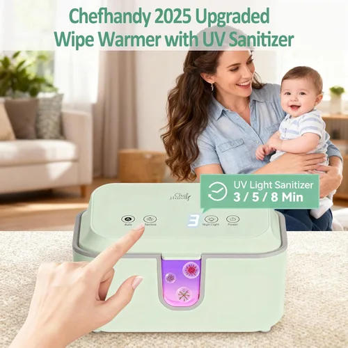 Vista 2 de Chefhandy Calentador de toallitas para bebés, calentador de toallitas y dispensador de toallitas húmedas para bebés con desinfectante de luz UV