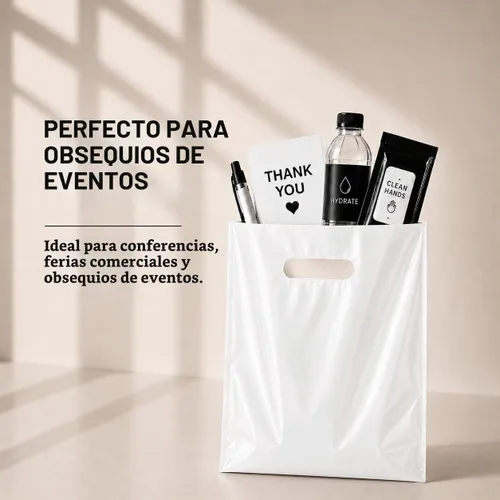 Vista 3 de Paquete de 200 bolsas de plástico blancas de 9 x 12 pulgadas con asas troqueladas