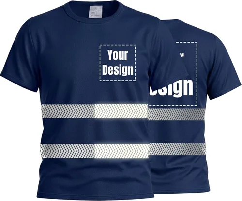 Vista 23 de Camiseta Hi Vis con tira reflectante de alta visibilidad, camisetas de seguridad personalizadas para tu logotipo, camisas de trabajo al aire libre