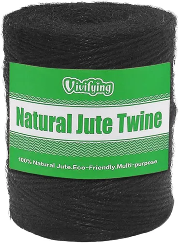 Vista 7 de Vivifying 200 m de hilo de yute negro, cordón de yute natural de 2 mm para manualidades, envoltorios de Halloween, jardín (negro)