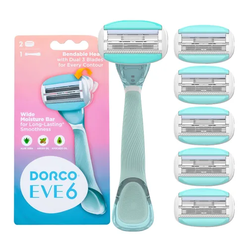 Vista 7 de Dorco EVE 3 maquinillas de afeitar: afeitado extra suave con 1 mango y 2 recambios de cuchilla, 3 cuchillas curvas, barra de humedad flexible