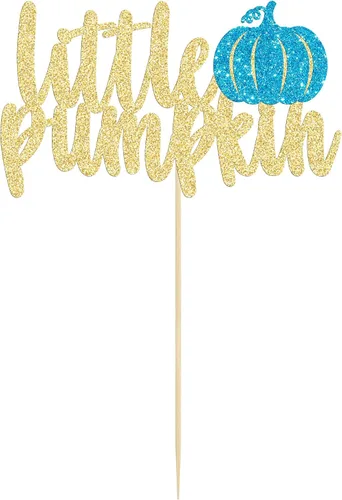 Vista 3 de Gyufise Decoración de pastel de calabaza – Decoración azul para pastel de baby shower para cumpleaños, Halloween, suministros de fiesta de Acción