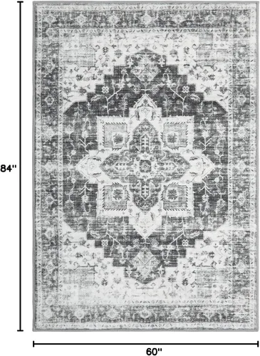 Vista 2 de Zacoo Alfombra bohemia de 5 x 7 pies, lavable, vintage, suave, envejecida, oriental, antideslizante, resistente a las manchas, alfombra fina