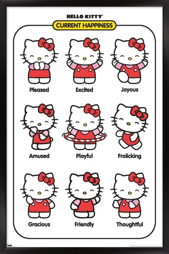 Vista 8 de Trends International Hello Kitty: Basic - Póster de pared de felicidad actual, 22.4 pulgadas de largo x 14.7 pulgadas, versión enmarcada en madera