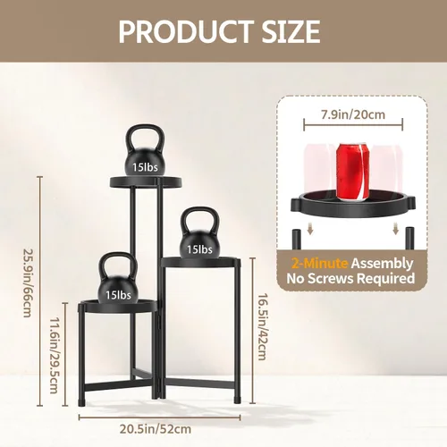 Vista 3 de LASZOLA Soporte plegable de 3 niveles para plantas de interior para múltiples macetas grandes, estante ajustable alto y resistente con estantería