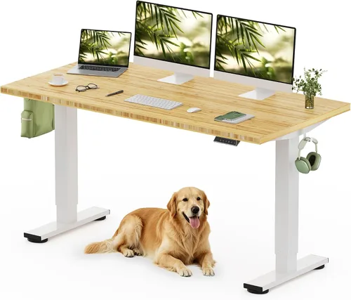 Vista 22 de FLEXISPOT Escritorio de pie de bambú sólido, escritorio de bambú real de 48 x 24 pulgadas con grano natural, estación de trabajo duradera