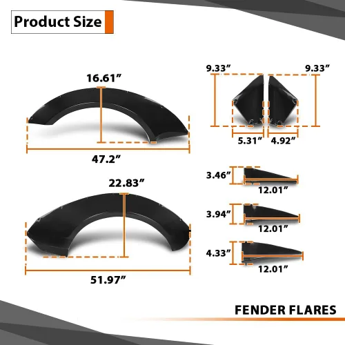 Vista 5 de CROSSDESIGN 4 guardabarros con canards delanteros compatibles con Chevy Camaro ZL1 2010-2015 MB estilo negro