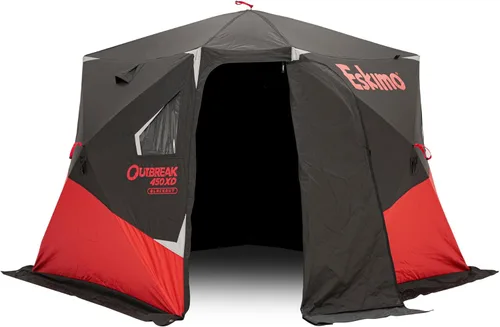 Vista 11 de Eskimo Outbreak Portable Pop-Up Ice Fishing Shelter, Stormshield Insulated Fabric, No Trip Door, Durable Hub Design, Deluxe Tie Downs