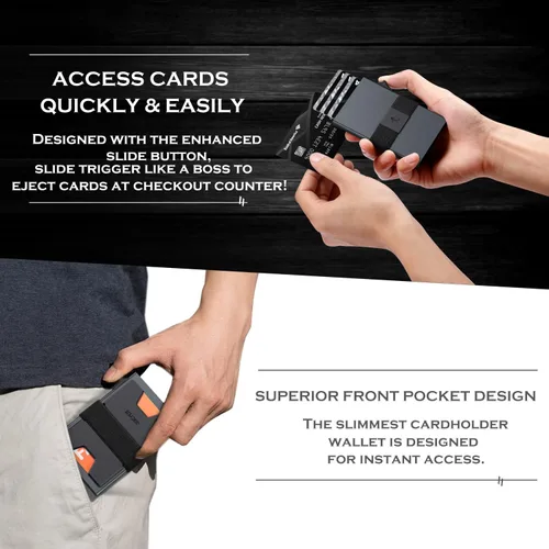 Vista 8 de SEMORID Cartera delgada de aluminio con tarjetero para hombre, Botón gris espacial-B, Cartera Rfid minimalista para hombre