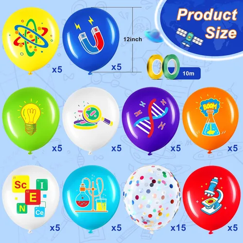 Vista 2 de Capoda 60 globos de ciencia para fiestas, globos de látex científicos, decoración de cumpleaños con temática científica para el aula, suministros