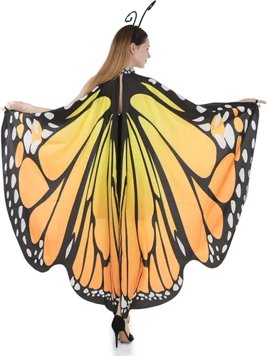 Vista 6 de Spooktacular Creations Butterfly Wing Cape Shawl with Lace Mask and Black Velvet Antenna Headband Adult Women Halloween Costume Accessory
