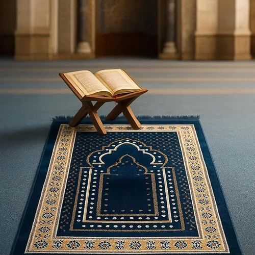 Vista 2 de Alfombra de oración para hombres, mujeres o niños musulmanes, tapete de oración portátil y juegos de cuentas de oración para regalos islámicos
