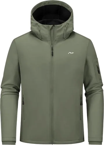 Vista 4 de WULFUL Chaqueta ligera Softshell para hombre, con forro polar, rompevientos, impermeable, suave, para senderismo al aire libre