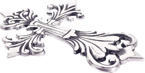 Vista 7 de Ardour Cruz de pared de plata antigua y negra para decoración del hogar. Cruz decorativa de metal para colgar en la pared, 6.5 x 9 pulgadas