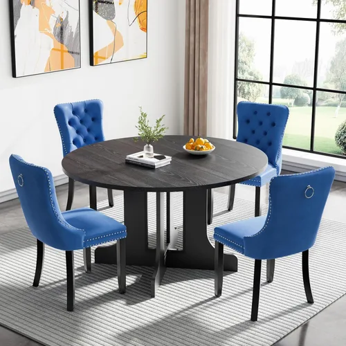Vista 20 de Juego de mesa de comedor extensible marrón de 63 a 78.74 pulgadas para 4, juego de mesa de comedor de 5 piezas con 4 sillas, mesa de cocina