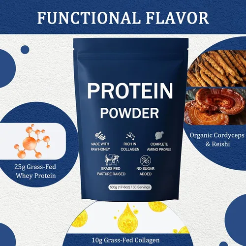 Vista 2 de Proteína en polvo organizada, más de 80 oligoelementos, con proteína de carne en polvo, colágeno en polvo, miel cruda, jarabe de arce, dátiles